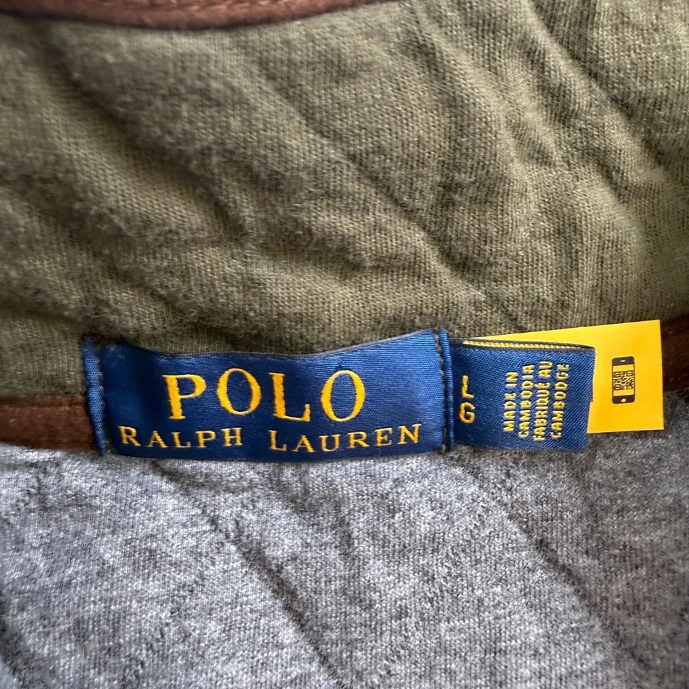 Polo Ralph Lauren Sweater Men Large Quilted Luxury Jersey Pullover 1/4 Snap Pony